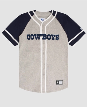 Men's Dallas Cowboys Button-Front Cotton Starter Baseball Jersey In Grey chunky knit discount