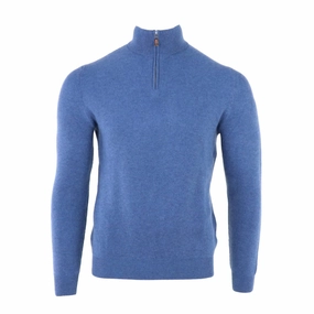 Men's Honeycomb Cashmere Quarter Zip In Denim turtleneck sweaters sale
