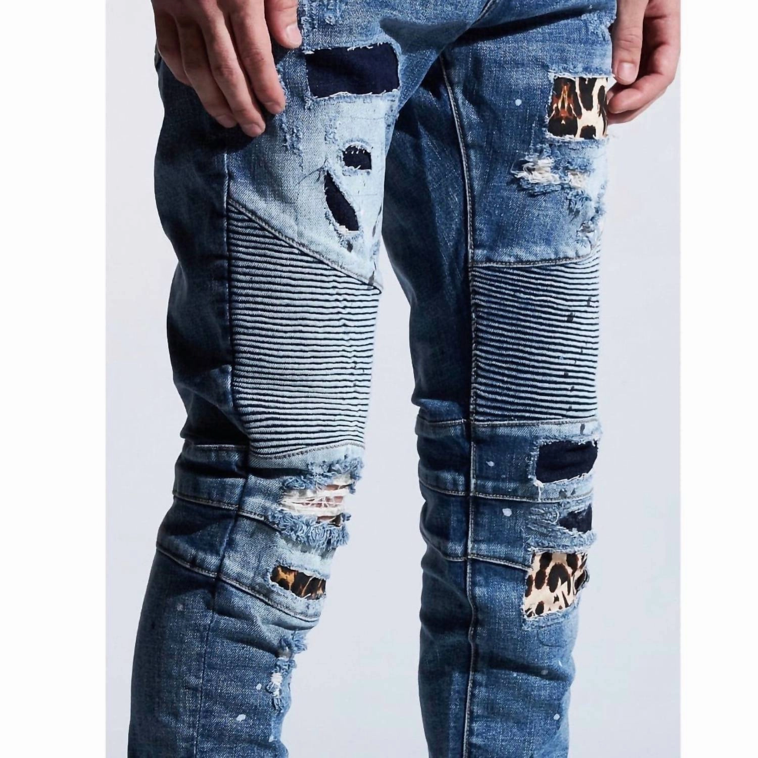 Men's Laguna Biker Jean In Blue Patchwork