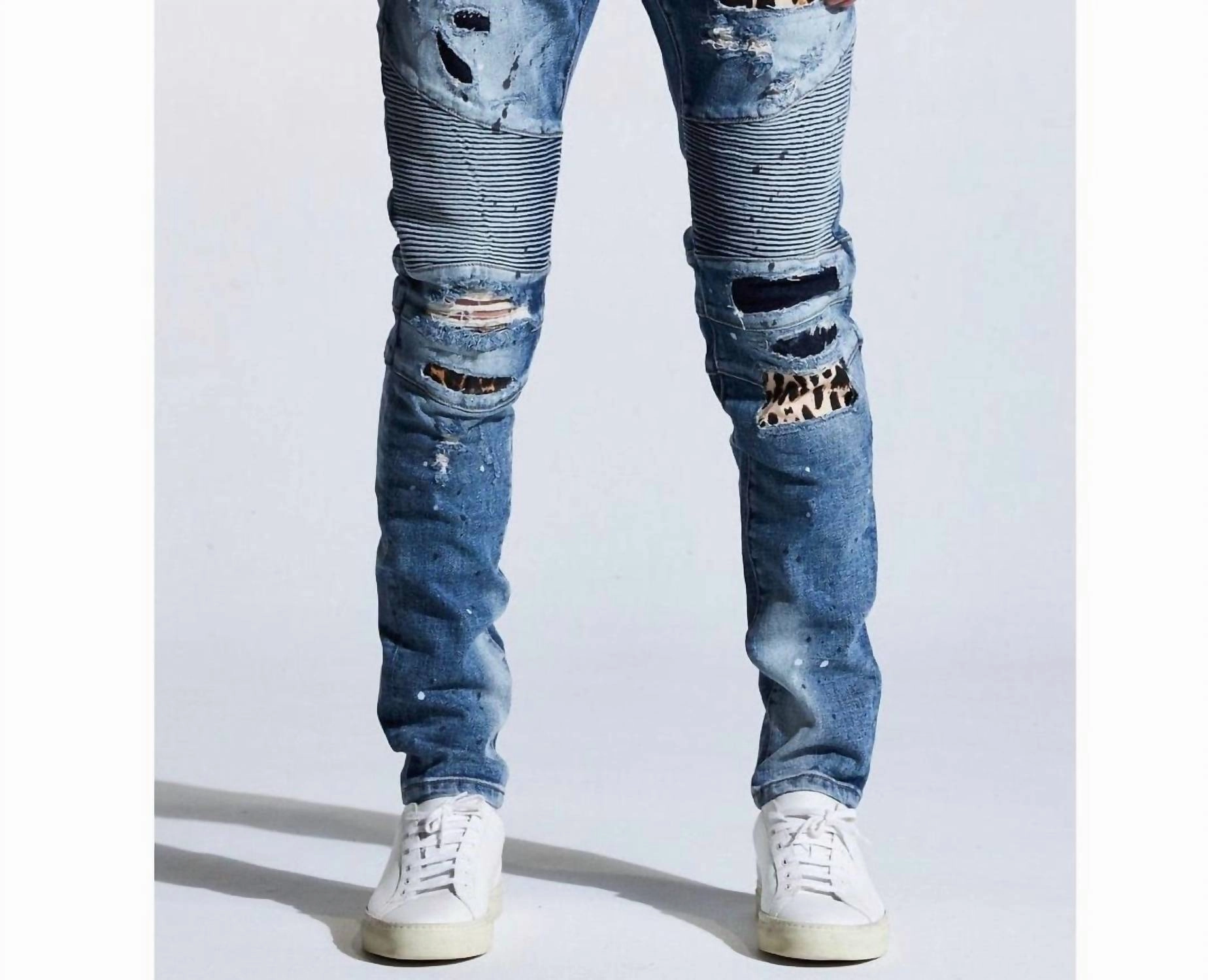Men's Laguna Biker Jean In Blue Patchwork