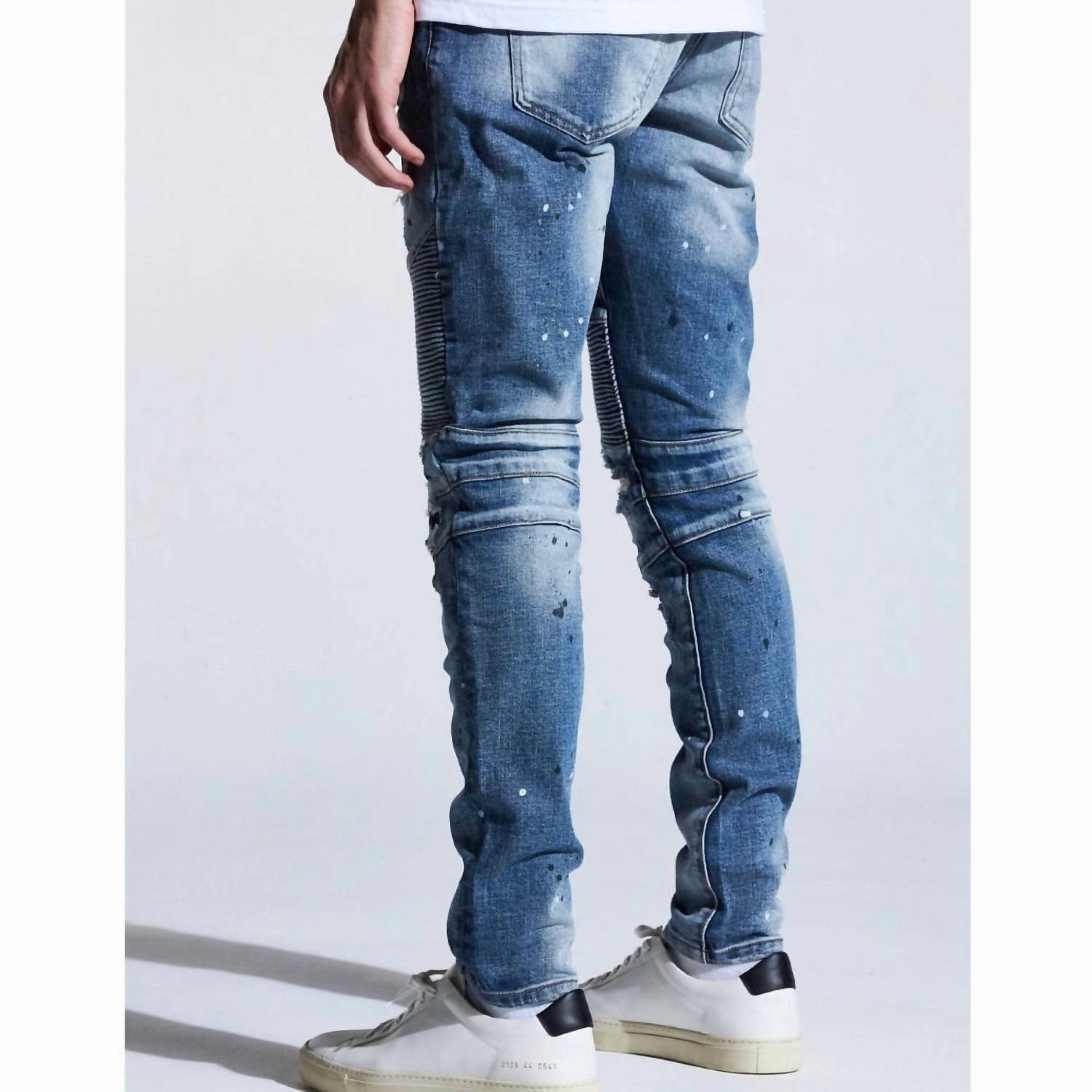 Men's Laguna Biker Jean In Blue Patchwork