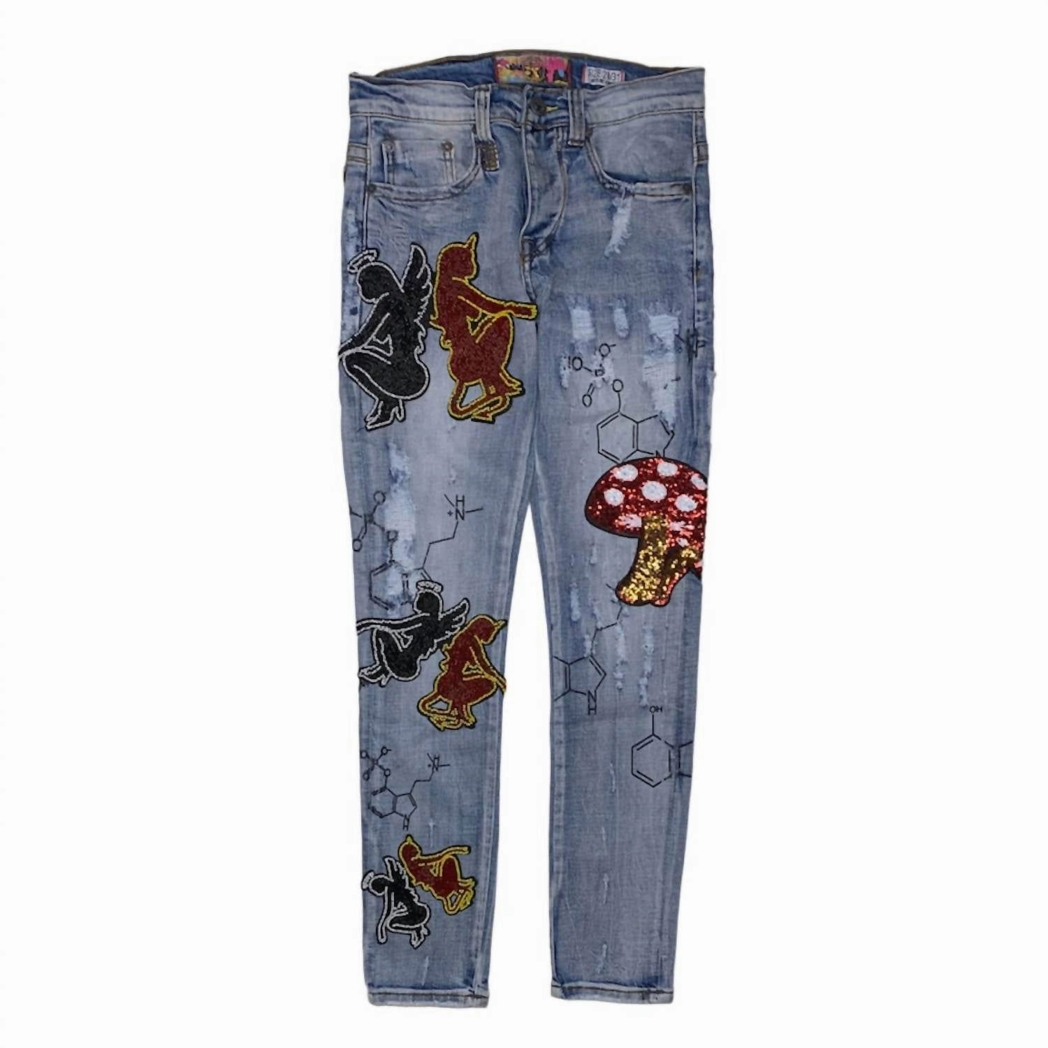 Men's Mushroom Angel Vs Devil Denim Jeans In Indigo