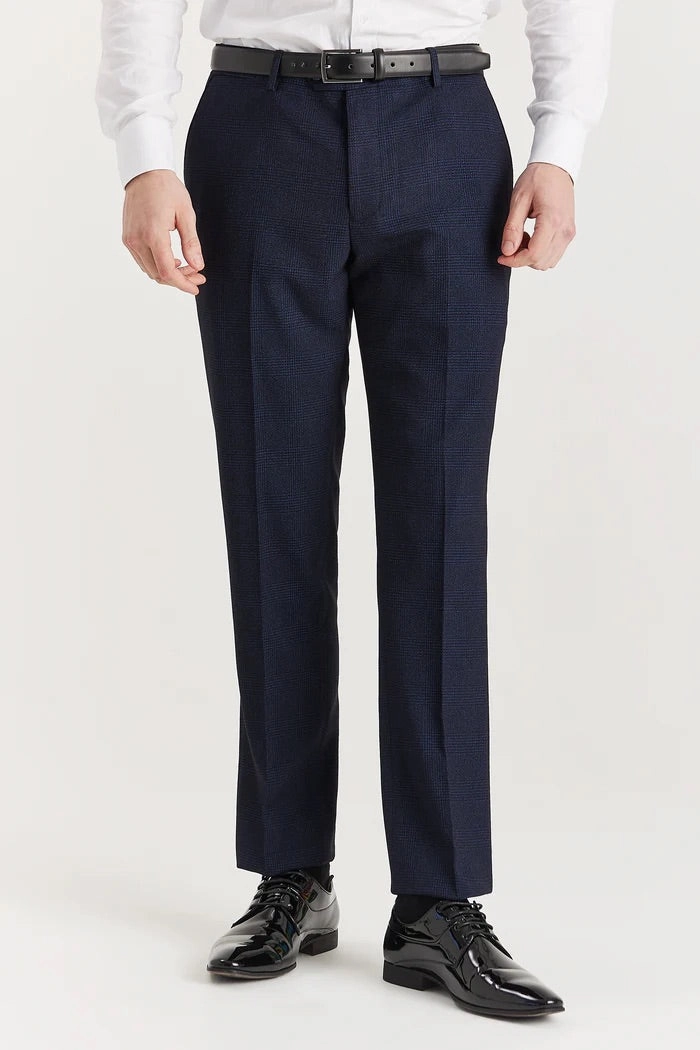Men's Navy Suit Trouser Prince Of Wales Formal Trouser