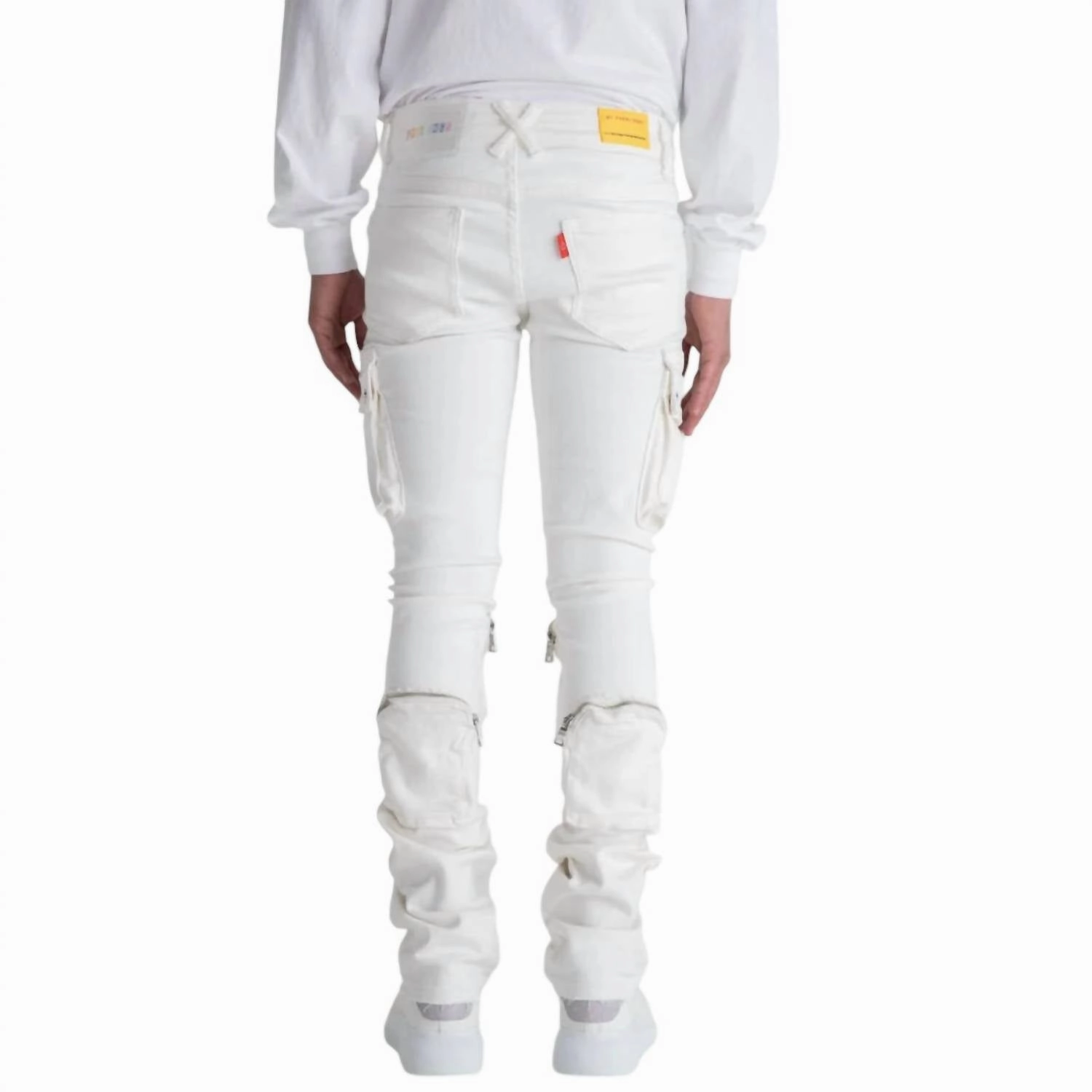 Men's Never Look Back Cargo Flare Stack Denim Jean In White