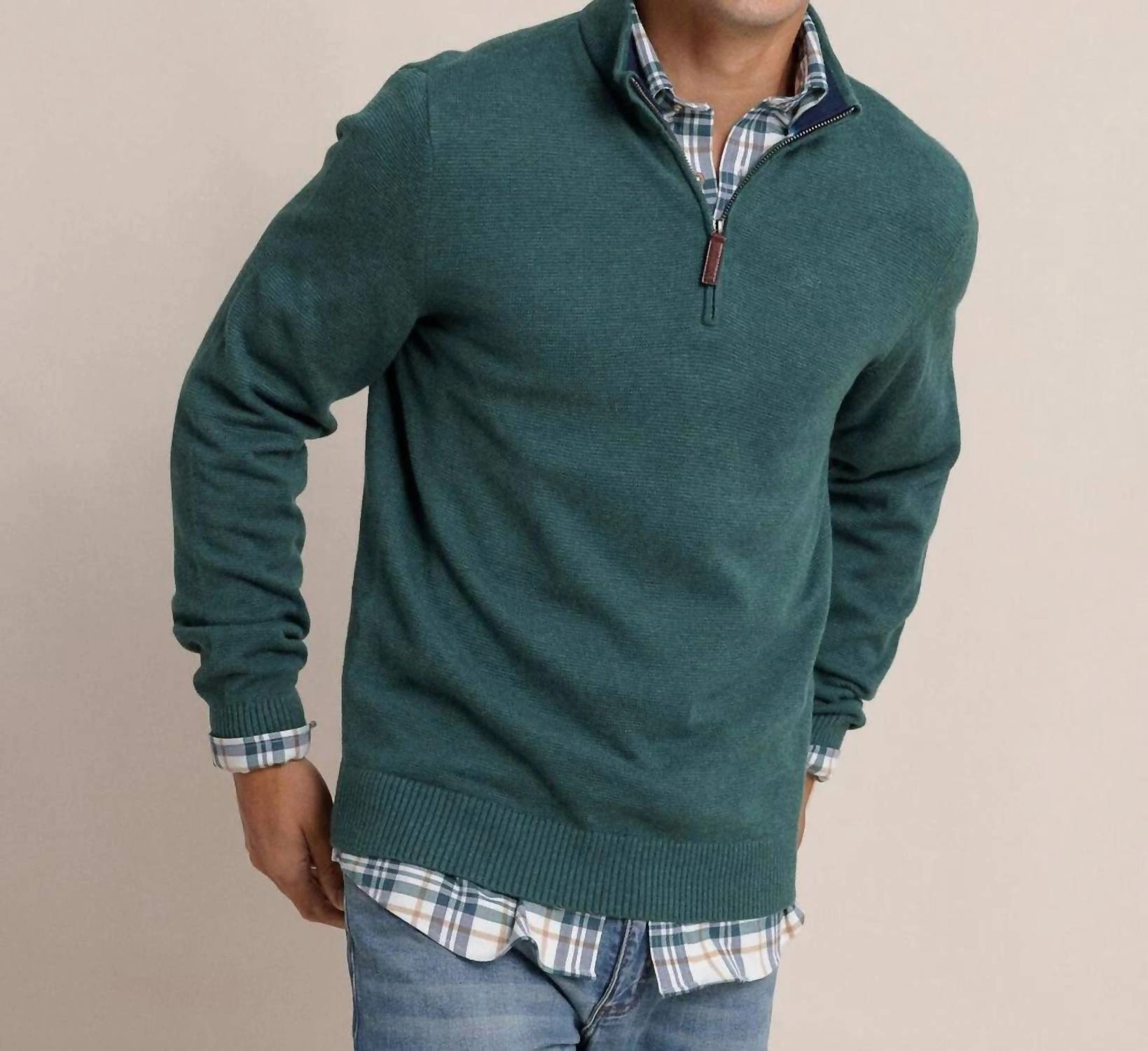 Men's Oakatie Quarter Zip Sweater In Heather Salt Meadow
