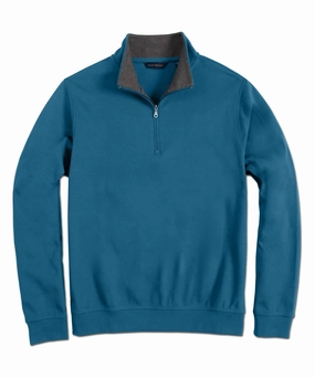Men's Pima Interlock Zip Mock In Dark Teal turtleneck sweaters sale