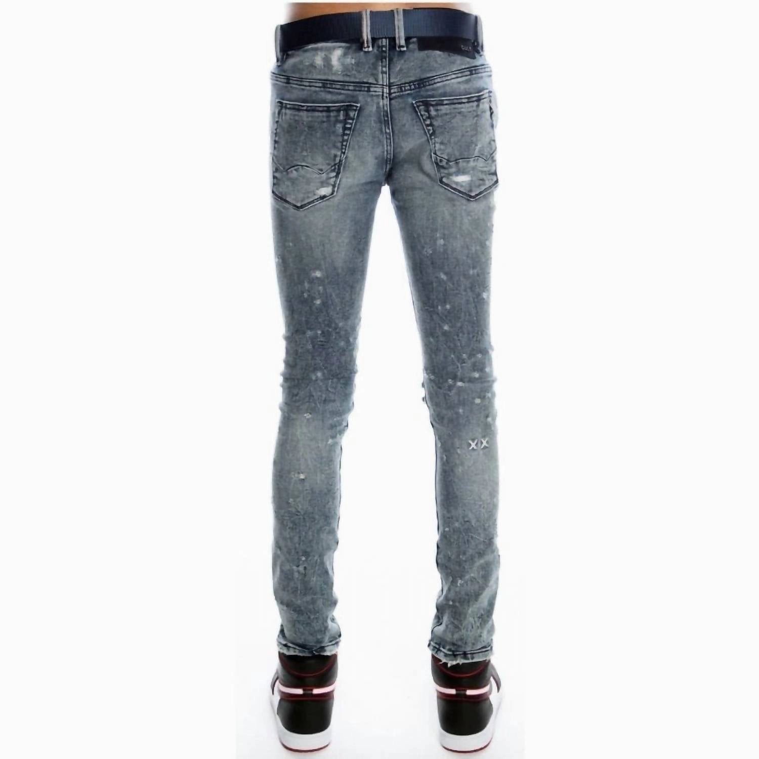Men's Punk Super Skinny Stretch Belted Jeans In Grit