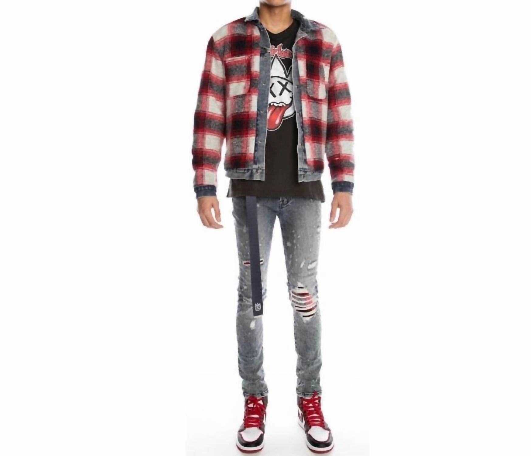 Men's Punk Super Skinny Stretch Belted Jeans In Grit