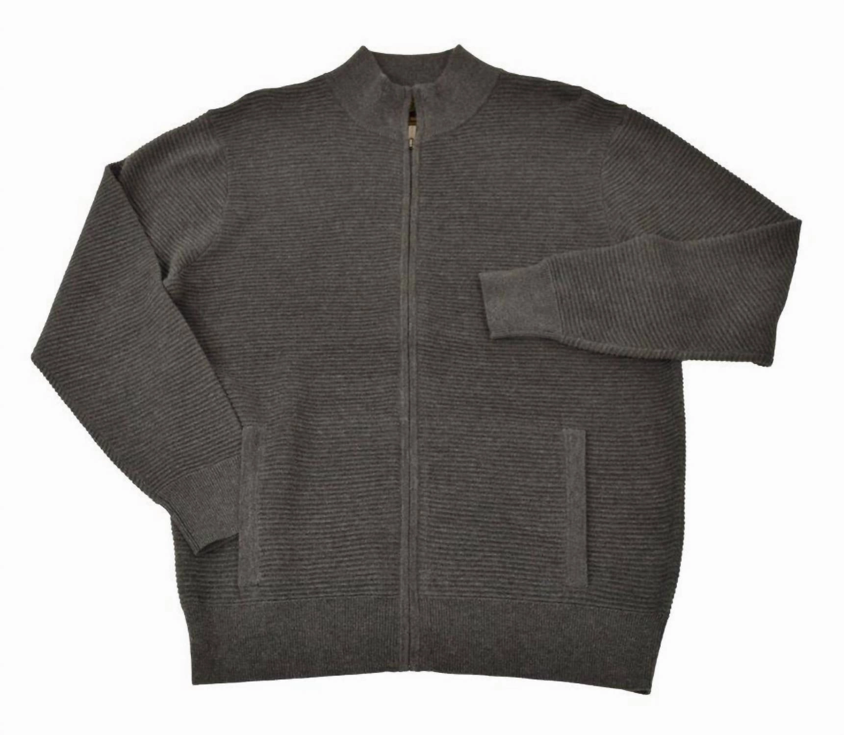 Men's Solid Ottoman Full Zip Mock Sweater In Charcoal Heather chunky knit discount