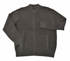Men's Solid Ottoman Full Zip Mock Sweater In Charcoal Heather chunky knit discount