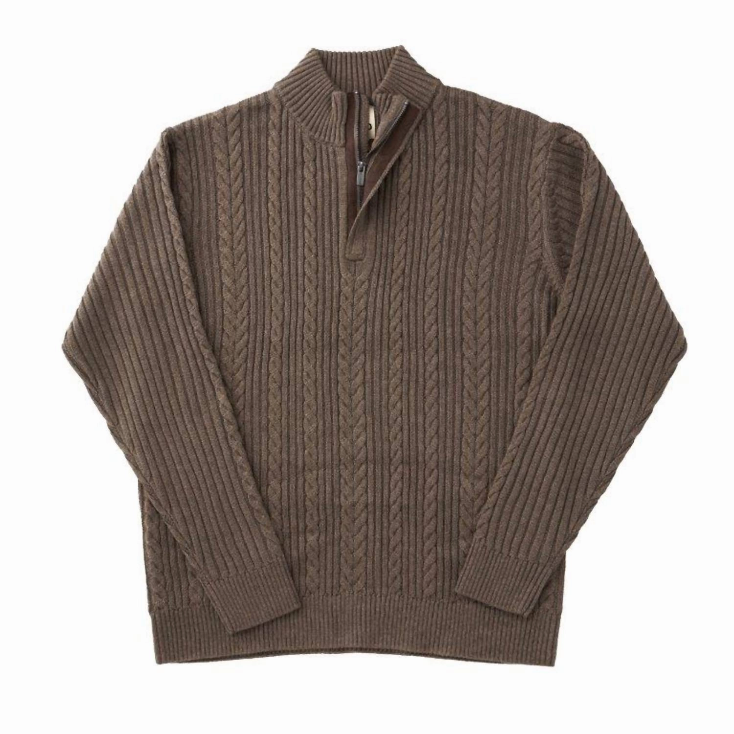 Men's Trend 1/4 Zip Cable Mock Sweater In Taupe Heather chunky knit discount