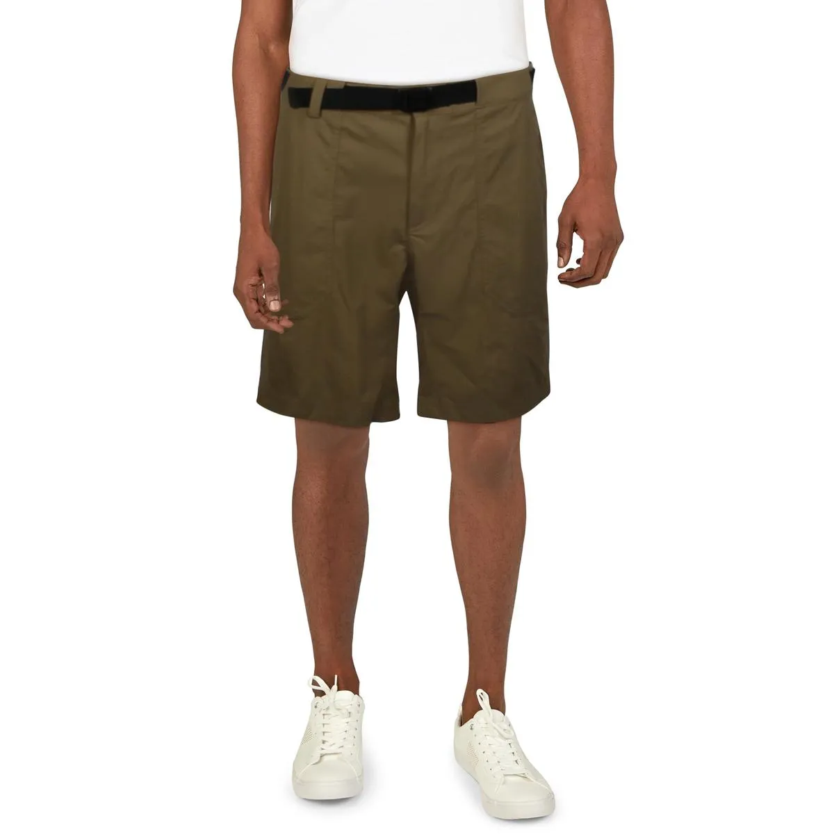 Mens Belted Nylon Khaki Shorts