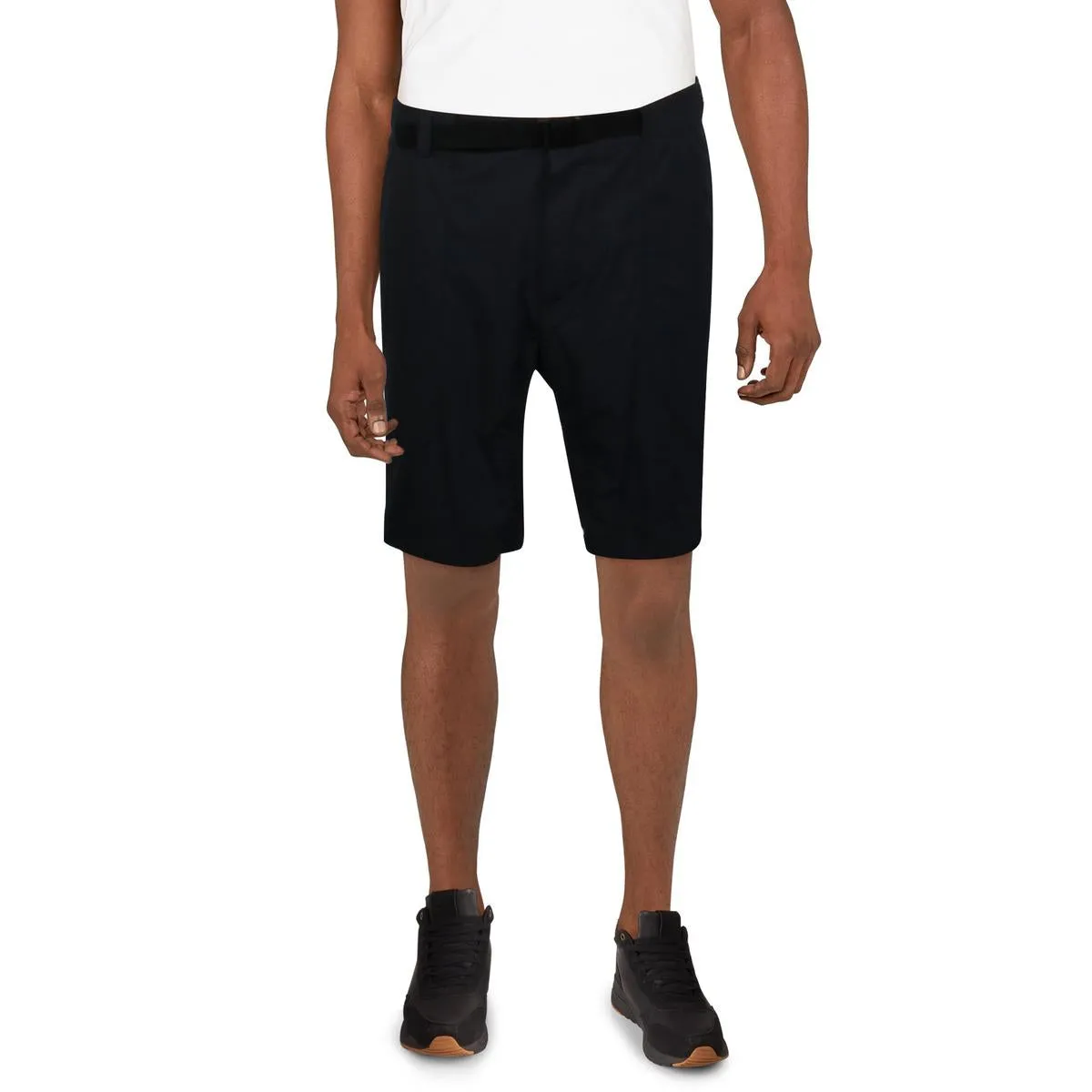 Mens Belted Nylon Khaki Shorts