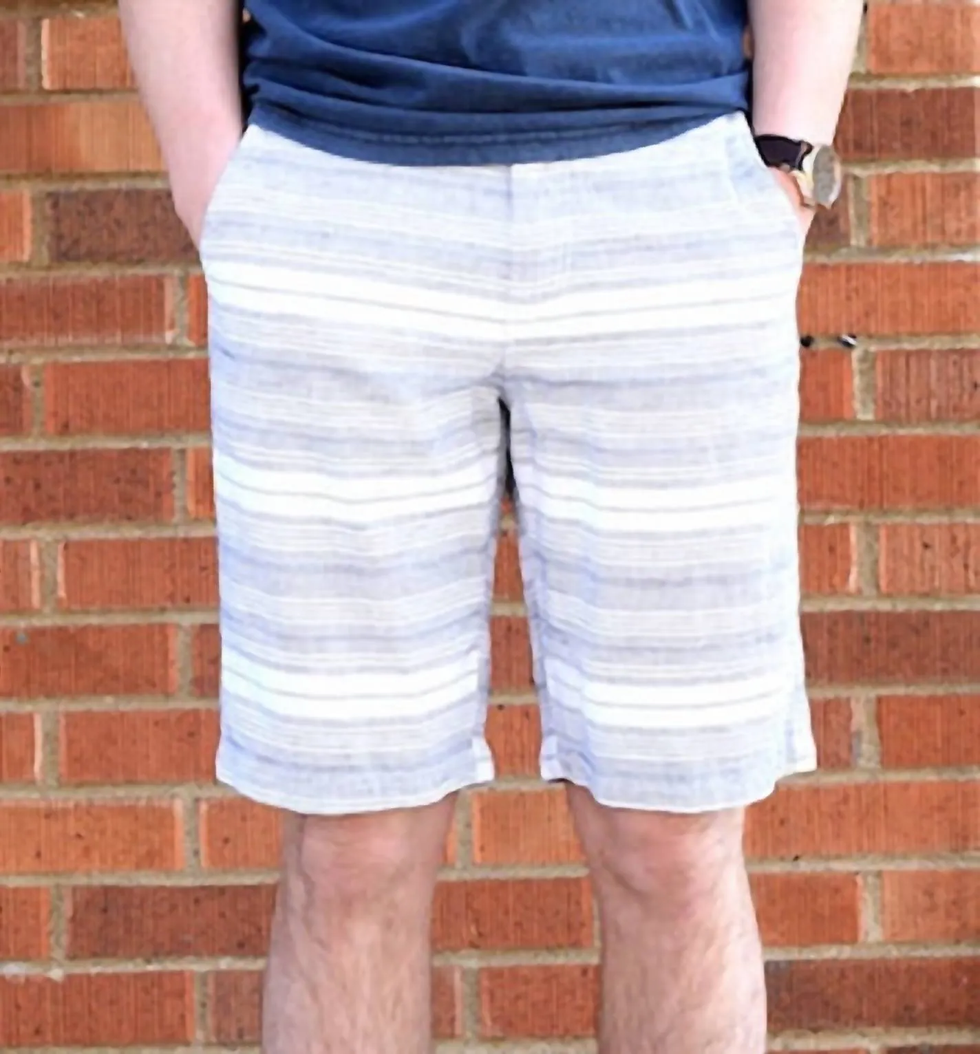 Men's Striped Shorts In White, Navy