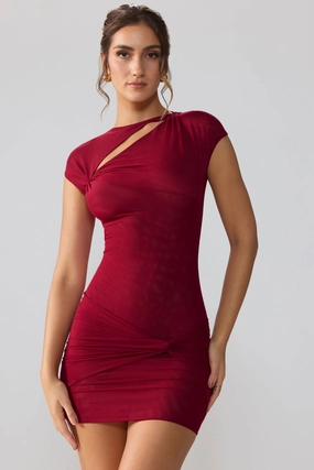Mesh Cap Sleeve Cut Out Mini Dress in Ruby Dresses - lace dresses best price