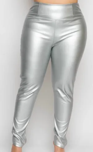 Metallic Leggings In Silver Activewear Womens - cheap workout clothes for women