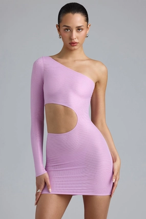 Metallic Cut-Out One-Shoulder Mini Dress in Violet Pink Dresses - wrap dresses discount