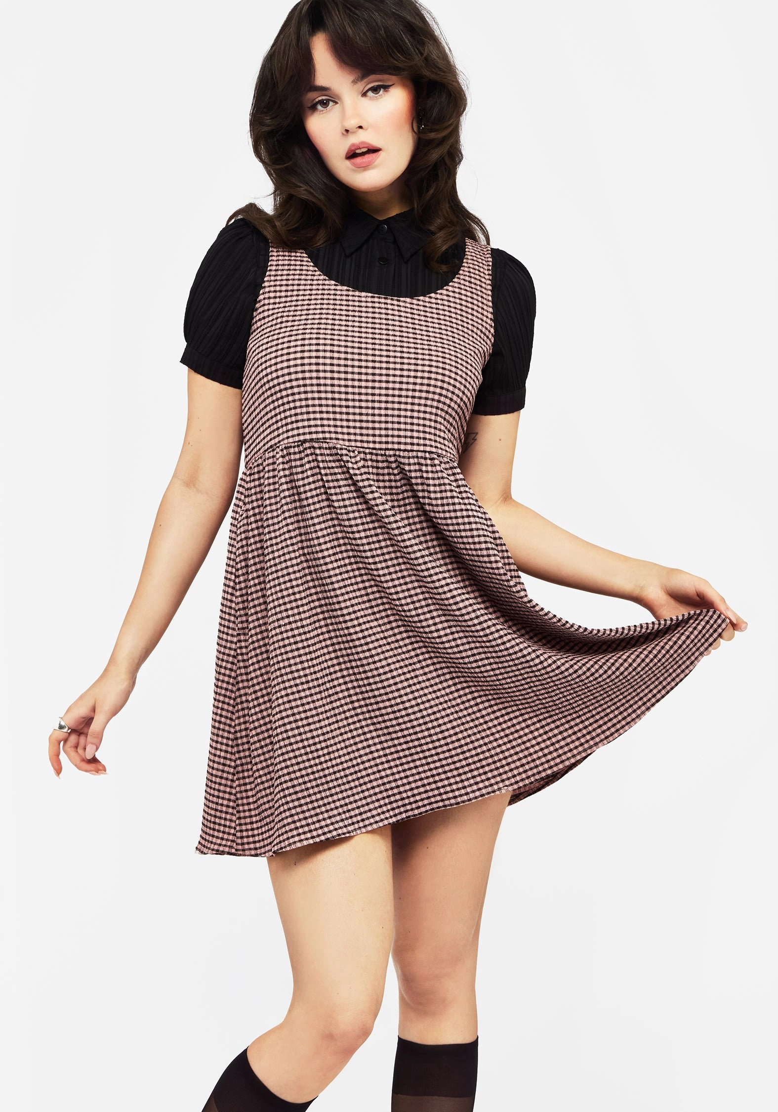 Midora Crinkle Check Mini Skater Dress Dresses Womens - wedding guest outfits