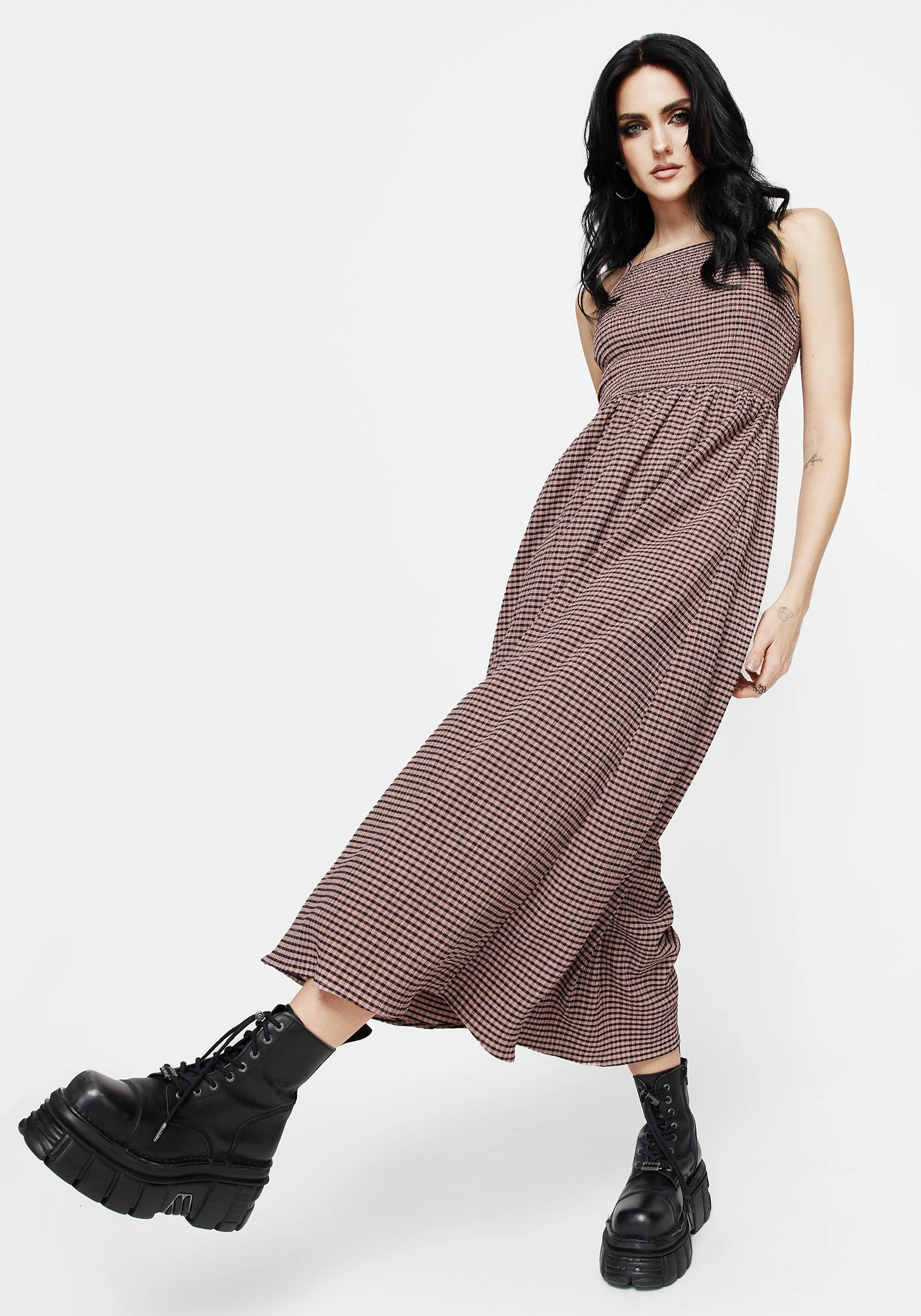 Midora Crinkle Check Racerback Midaxi Dress Dresses Womens - wedding guest outfits