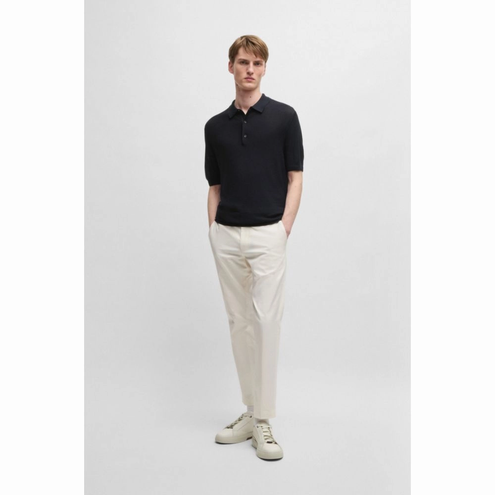 Mixed-structure knit polo in silk