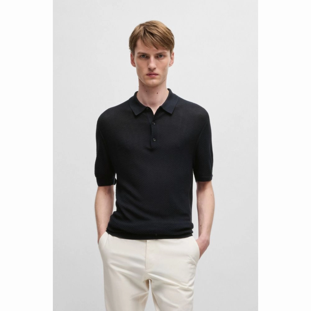 Mixed-structure knit polo in silk