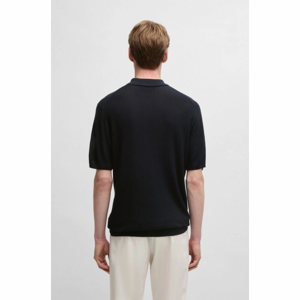 Mixed-structure knit polo in silk