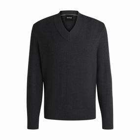 Mixed-structure V-neck sweater in wool turtleneck sweaters sale