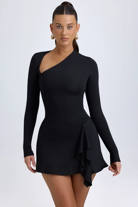 Modal Asymmetric A-Line Mini Dress in Black Dresses - sundresses outlet