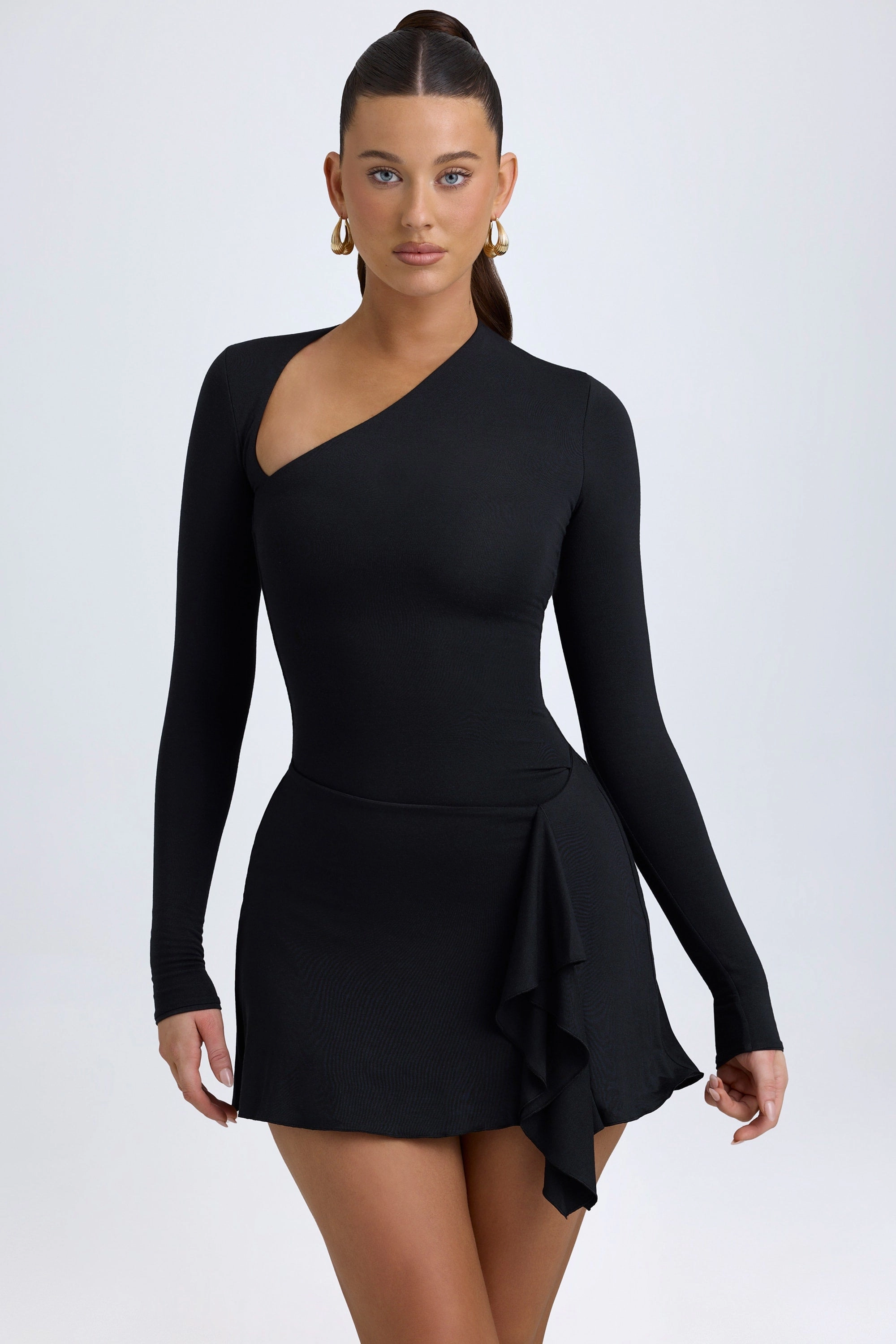 Modal Asymmetric A-Line Mini Dress in Black Dresses - sundresses outlet