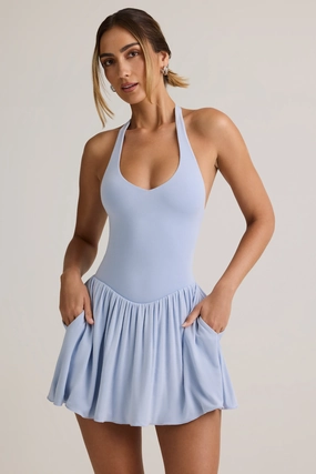 Modal Backless Halterneck Mini Dress in Light Blue Dresses - lace dresses best price