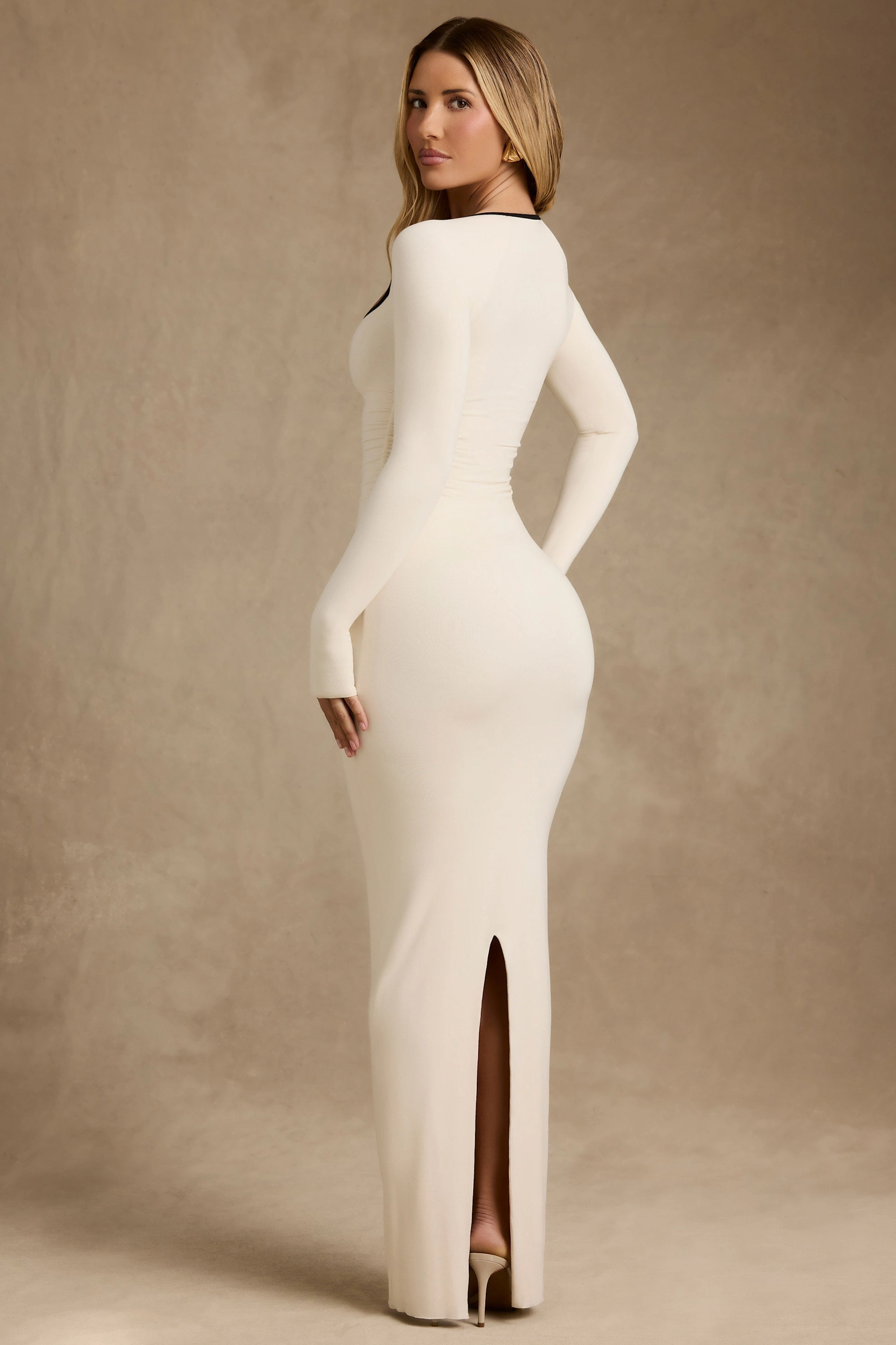 Modal Contrast-Trim Maxi Dress in Ivory