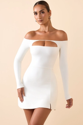 Modal Cut-Out Off-Shoulder A-Line Mini Dress in White Dresses - sundresses outlet