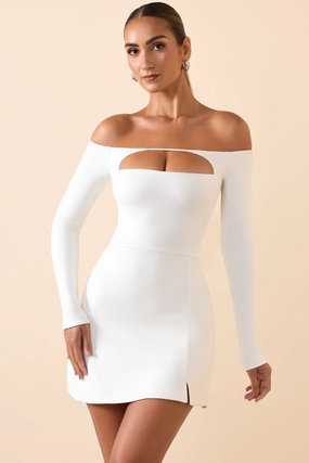 Modal Cut-Out Off-Shoulder A-Line Mini Dress in White Dresses - wrap dresses discount