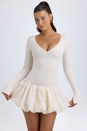 Modal Drop-Waist Bubble Hem Mini Dress in Ivory Dresses - wrap dresses discount