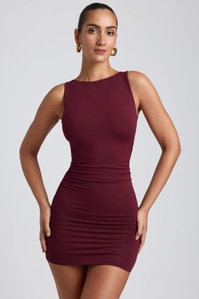 Modal High-Neck Open-Back Mini Dress in Plum Dresses - lace dresses best price
