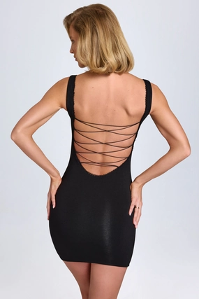 Modal Lace-Trim Bodycon Mini Dress in Black Dresses - sundresses outlet