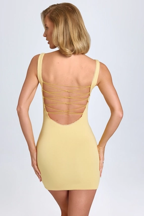 Modal Lace-Trim Bodycon Mini Dress in Pastel Yellow Dresses - wrap dresses discount