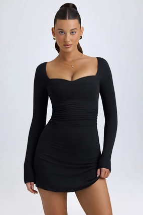 Modal Layered A-Line Mini Dress in Black Dresses - sundresses outlet