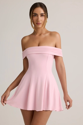 Modal Off-Shoulder A-Line Mini Dress in Baby Pink Dresses - lace dresses best price