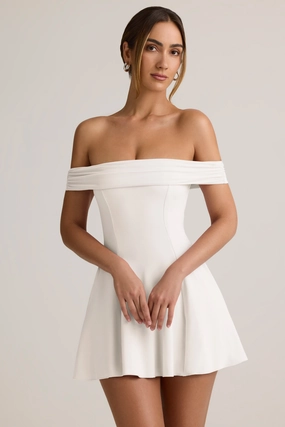 Modal Off-Shoulder A-Line Mini Dress in White Dresses - lace dresses best price