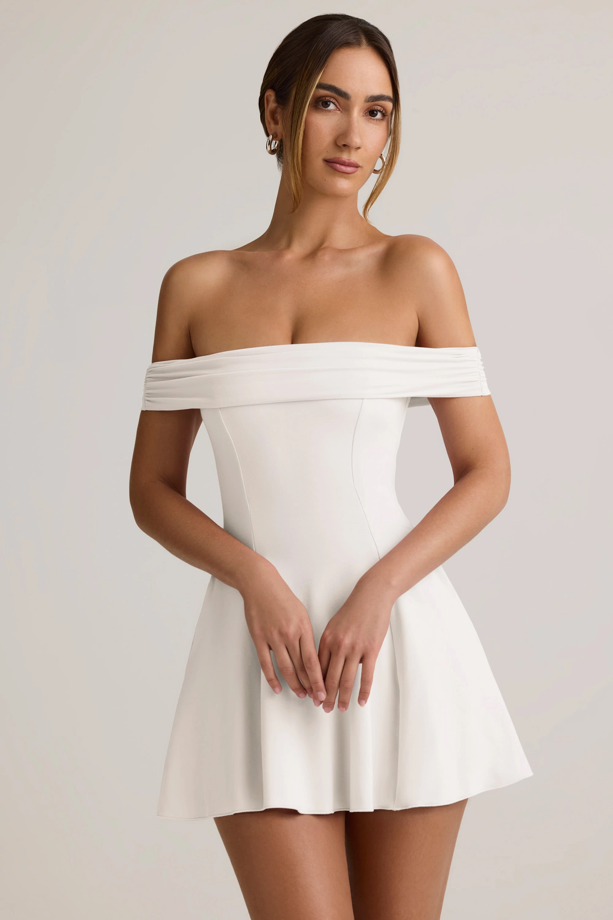 Modal Off-Shoulder A-Line Mini Dress in White Dresses - lace dresses best price