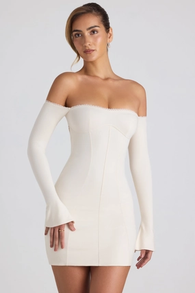 Modal Off-Shoulder Lace-Trim Mini Dress in Ivory Dresses - sundresses outlet