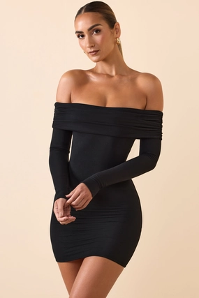 Modal Off-Shoulder Mini Dress in Black Dresses - sundresses outlet
