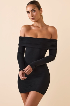 Modal Off-Shoulder Mini Dress in Black Dresses - lace dresses best price