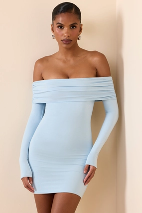 Modal Off-Shoulder Mini Dress in Ice Blue Dresses - lace dresses best price