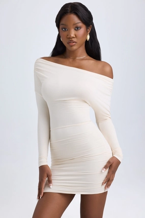 Modal Off-Shoulder Ruched Mini Dress in Ivory Dresses - lace dresses best price