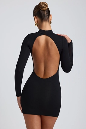 Modal Open-Back Long-Sleeve Mini Dress in Black Dresses - lace dresses best price