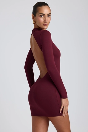 Modal Open-Back Long-Sleeve Mini Dress in Plum Dresses - wrap dresses discount