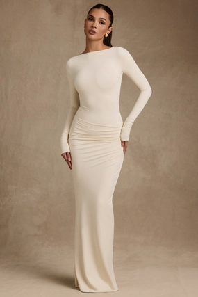 Modal Ruched Backless Maxi Dress in Ivory Dresses - sundresses outlet