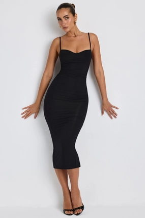 Modal Ruched Layered Midaxi Dress in Black Dresses - sundresses outlet